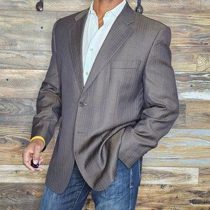 Pedro Del Hierro Lanificio 100% Wool Brown Herringbone Blazer Sport Jacket 41R